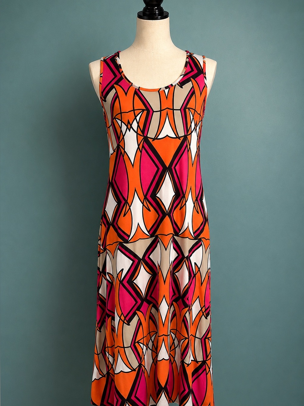 Vintage 70s Psychedelic Geometric Maxi Dress L